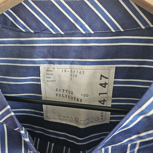 Sacai Blue Striped Cotton Pleated Detail Short Sleeve Blouse - Picture 7 of 12